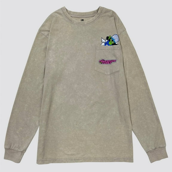 Men's Warner Bros. Powerpuff Girls Long Sleeve Graphic T-Shirt - Light Gray Wash, Small