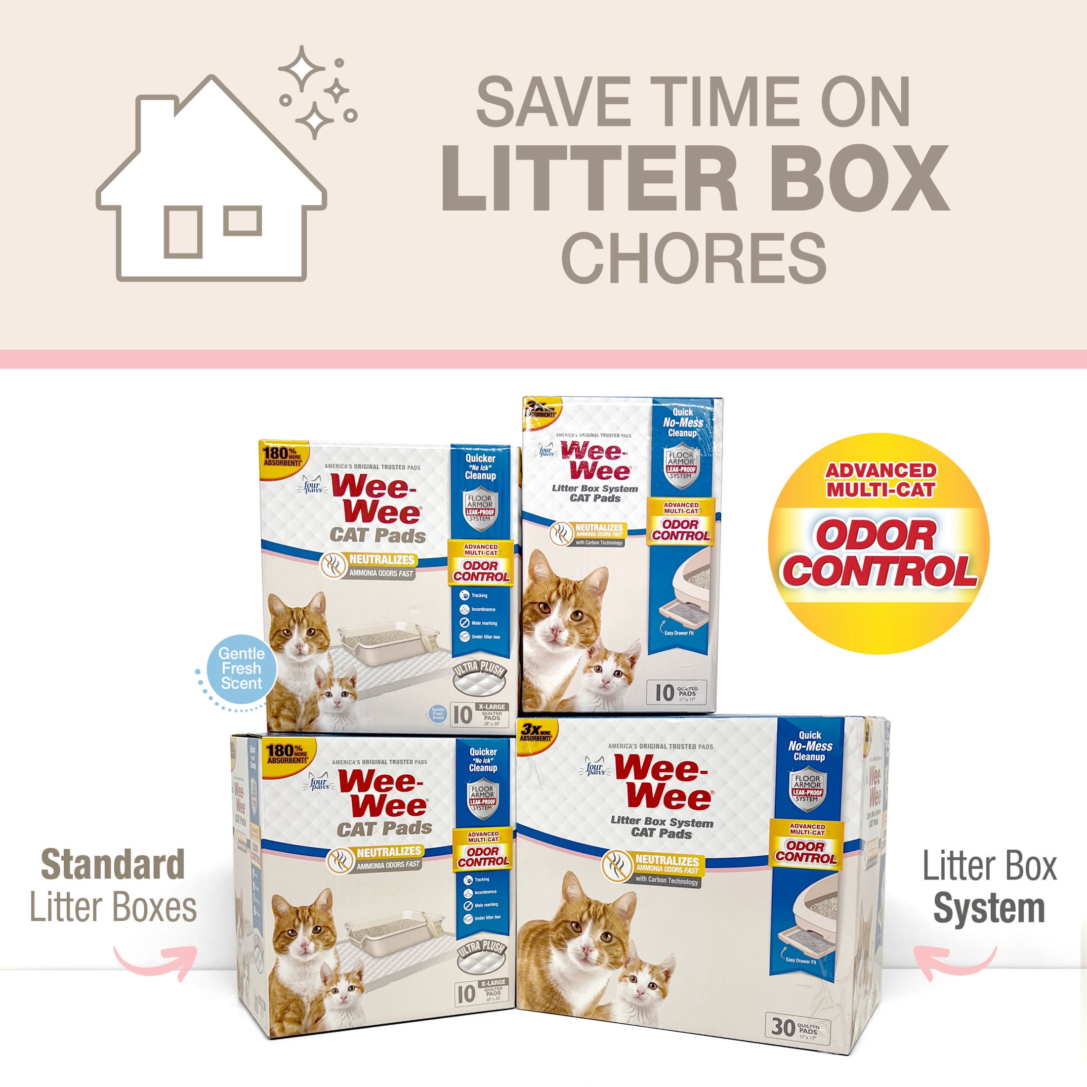 Four Paws Wee-Wee Cat Litter Box System Pads 11" x 17" (30 Count)