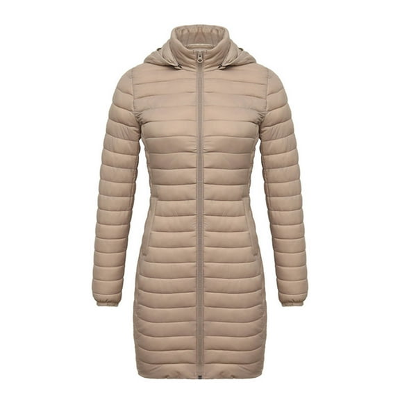 Qetyuw Quilted Long Down Coat for Women Winter Warm Long Sleeve Hooded Coats Plus Size Full Zip Up Casual Jacket Outwear