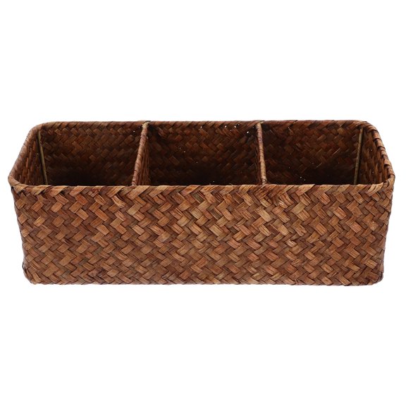 MLINS Small Woven Basket 3-compartments Makeup Jewelry Organizer Tabletop Woven Basket Holder