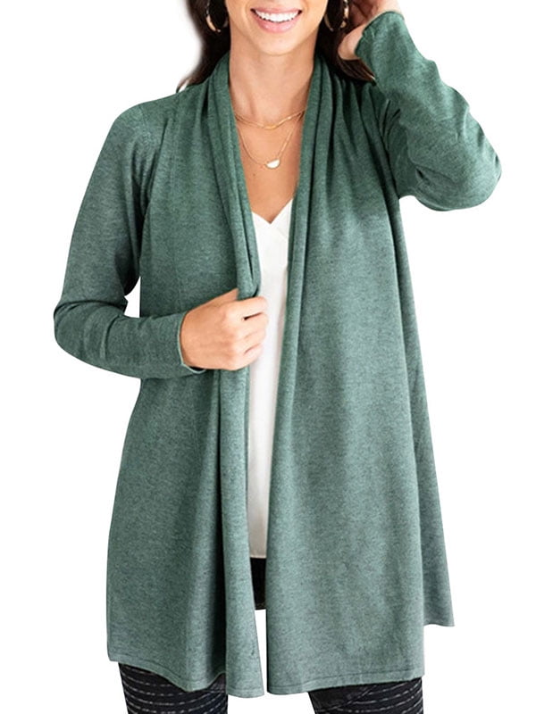 Women Solid Color Waterfall Neck Knitted Cardigan,M - Walmart.com