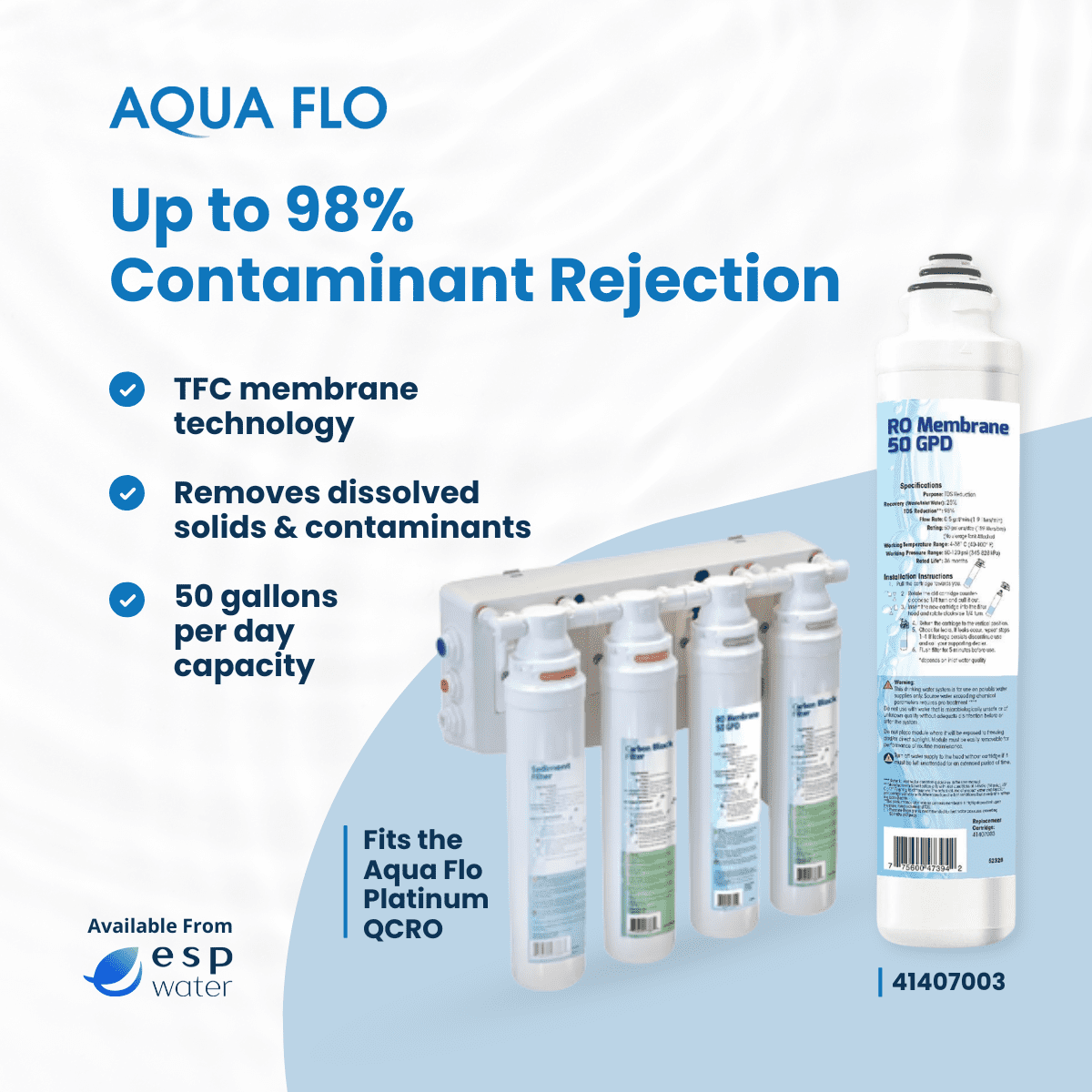 Aqua Flo 41407003 Quick Change 50 GPD TFC RO Membrane – For Aqua Flo Platinum QCRO System