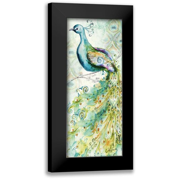 Tre Sorelle Studios 8x14 Black Modern Framed Museum Art Print Titled - Bohemian Peacocks Panel II