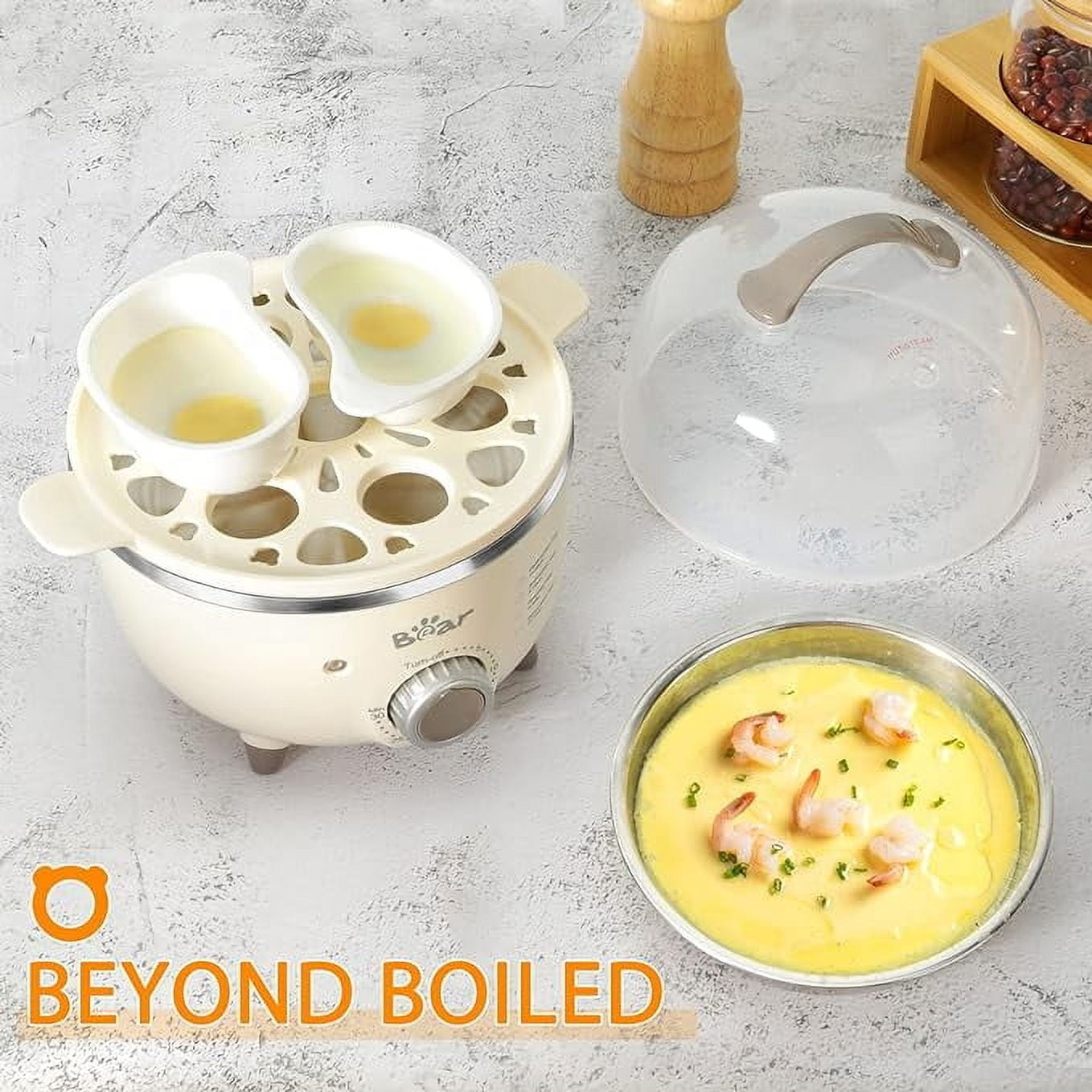 Bear Egg Cooker,14 Egg Capacity Rapid Electric Egg Cooker with Auto Shut-Off Timer for Hard Boiled Eggs, Poached Eggs, Scrambled Eggs, or Omelets,Single or Double Layer Use