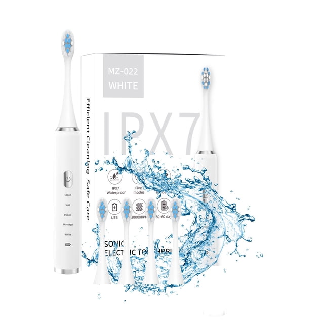 Soundwave Toothbrush Rechargeable With 5 Brush Heads 5 Modes 30 Second Area Change Reminder 60 Day Battery Life