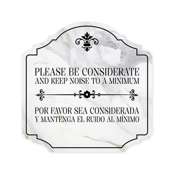Heritage Plus Please Be Considerate And Keep Noise To A Minimum Por favor sea considerado y mantenga el ruido al mÃnimo Wall or Door Sign | Bilingual Signage - Small