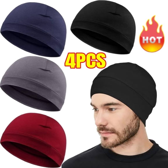 4 Pieces Men Skull Caps Beanies for Men Women Helmet Liner Lightweight Sleeping Cap for Chemo Hair Loss