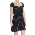 thumbnail image 3 of FREE PEOPLE Womens Black Lace Shadow Stripe Lace Stripes Cap Sleeve V Neck Mini Party Dress 4, 3 of 4