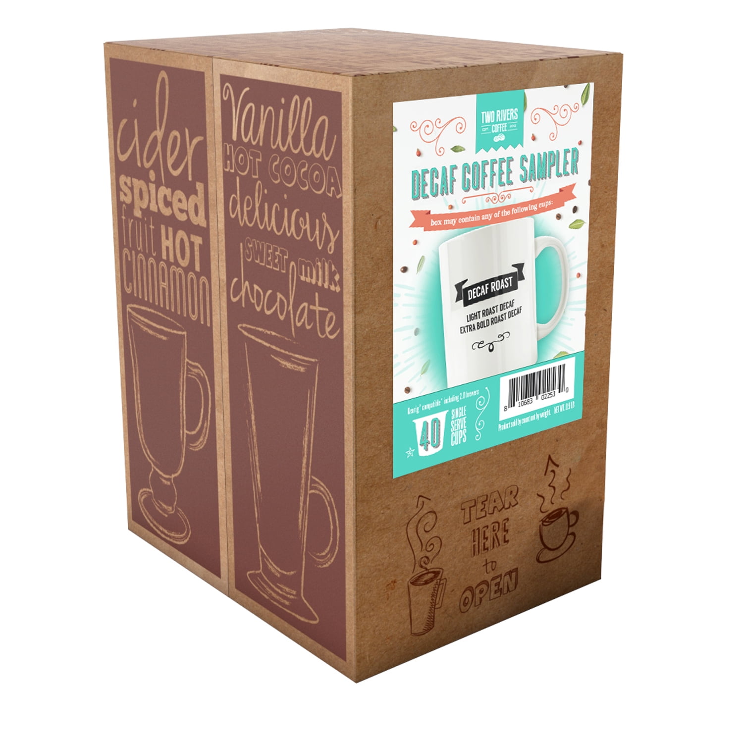 Two Rivers ]Assorted Decaf Coffee Pods,Variety Sampler,40 Ct