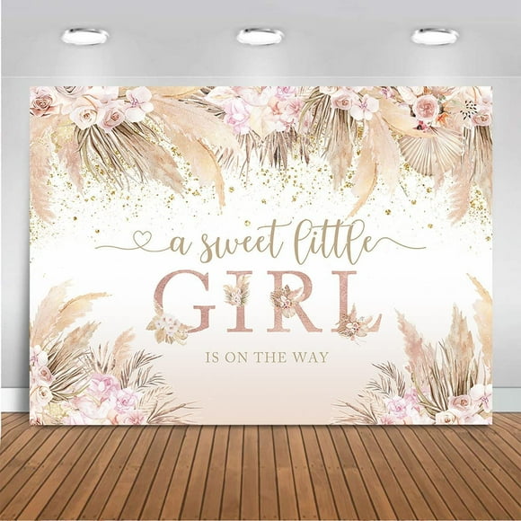 Boho Hello Baby Backdrop Boho Chic Pink Flowers Baby Shower Background Vinyl A Sweet Little Girl is on The Way