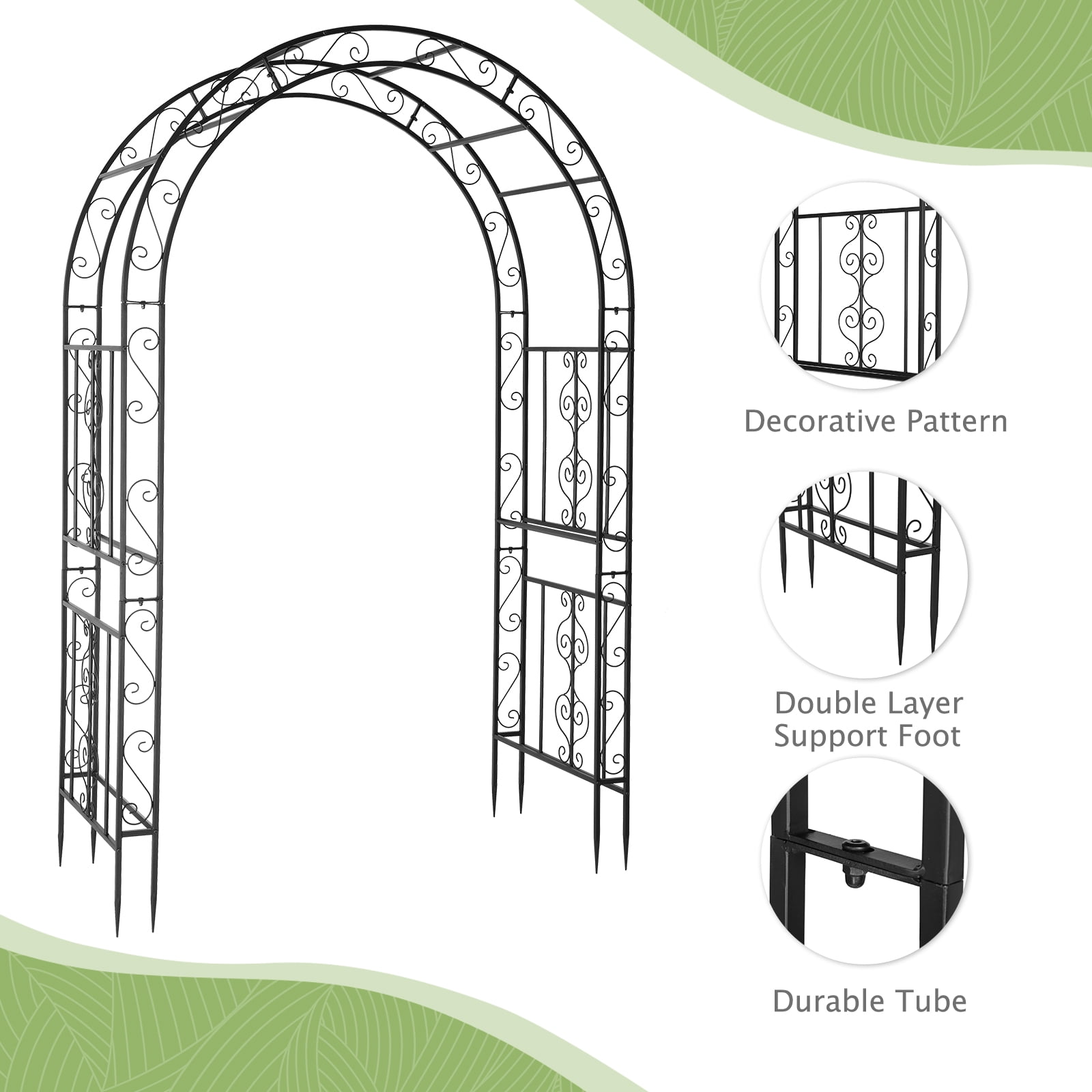 Garden Arch Trellis Double Layer Iron Metal Flower Plant Support for Climbing Roses Vines Cucumbers Outdoor Decor Rustic Wedding Arch Entryway Arbor 83H x 59L x 22W Inches Ground Stakes Included