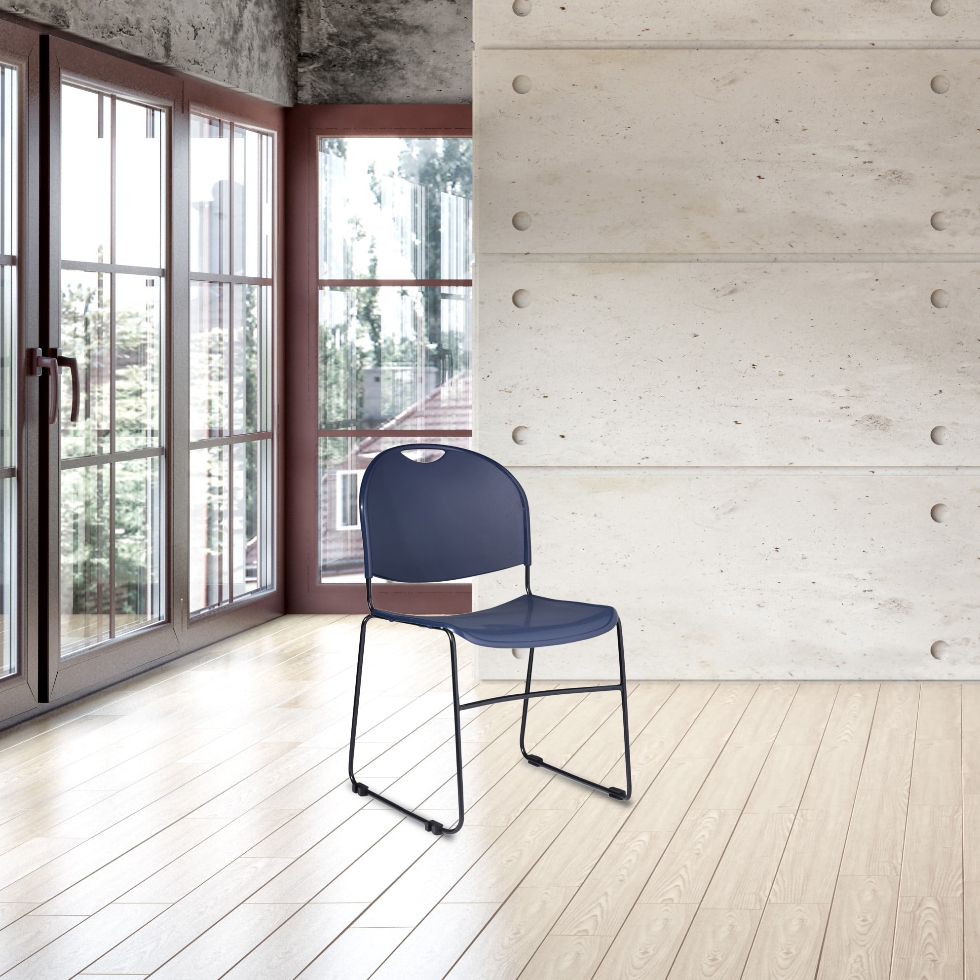 Hampden Furnishings Naomi Collection Basics Plastic/Steel Stack Chair, Navy Blue, 2 pack