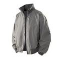 thumbnail image 4 of Baggy Jacket Jerdar Men's Stand Collar Jacket Full Zip Up Pockets Polyester Solid Color Spring Fall Casual Commute Work Everyday Basic Lightweight Coat Outerwear, 4 of 9
