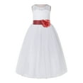 thumbnail image 2 of Ekidsbridal White Lace Tulle Keyhole Back Girl Dresses with Colored Sash Wedding Pageant Junior Bridesmaid 178T 6, 2 of 3