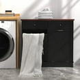 thumbnail image 7 of Tolead Kitchen Double Trash Cabinet Tilt Out Free Standing Storage Can with Hideaway Drawer and Countertop, Wood, Black, 7 of 7