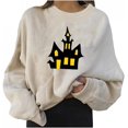 thumbnail image 3 of Print Sweatshirts for Women Halloween Print Sweater Pumpkin Long Sleeve Crewneck Pullover Tops, 3 of 6