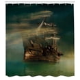 thumbnail image 3 of Ambesonne Ocean Shower Curtain, Old Ship on Calm Waters, 69"Wx70"L, Green Brown Dark Blue, 3 of 3