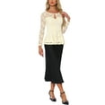 thumbnail image 2 of INSPIRAR CHIC Blusa de Mujer con Encaje y Abertura Frontal, dobladillo Peplum, Manga Larga Transparente, Talla L, Color Albaricoque, 2 of 6