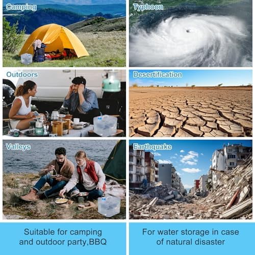 2 Pack Collapsible Water Container with Spigot, Foldable Cube Water Jugs Portable Water Storage for Outdoors Camping Hiking Disaster Preparedness & Survival Gear 1.4/2.6/4/5.3 Gallon