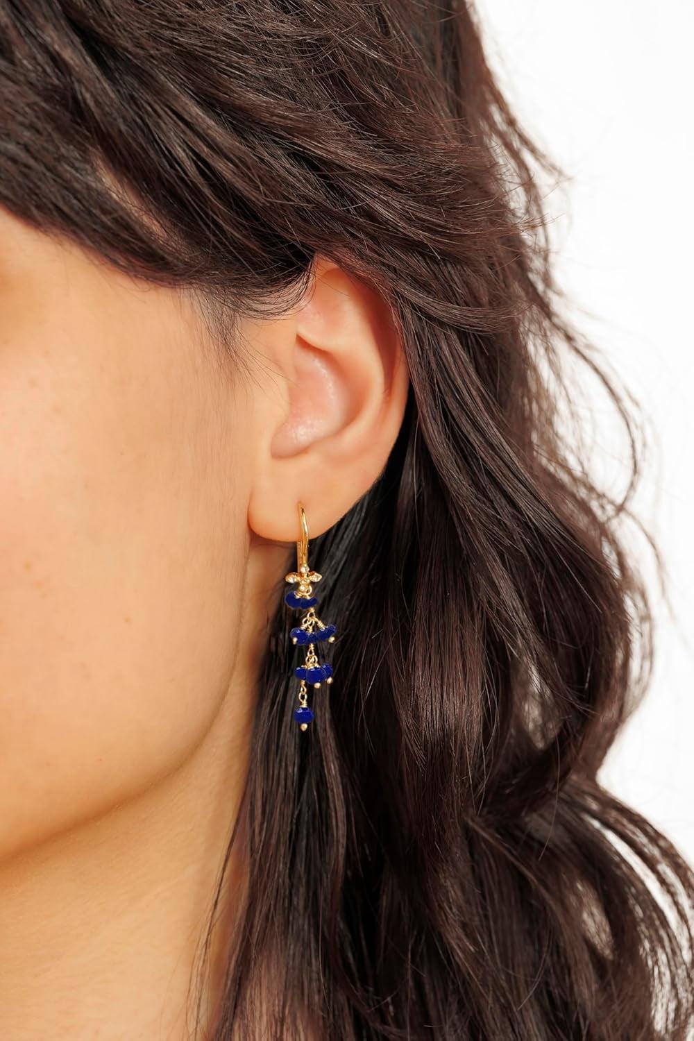ABSHEL Blue Sapphire Earring - Wire Wrap Dangle - 925 Sterling Silver 18K Gold Plated.