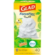 Glad Forceflex Tall Kitchen Drawstring Trash Bags, 13 Gallon, Gain Original With Febreze 40 Ct