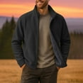 thumbnail image 2 of Full-zip Fleece Jacket Mens Stand Collor Casual Winter Outerwear Sherpa Plush Lined Warm Fuzzy Coat with Pockets (L, Black), 2 of 7