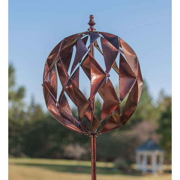 Harlequin Ball Metal Garden Wind Spinner, Copper