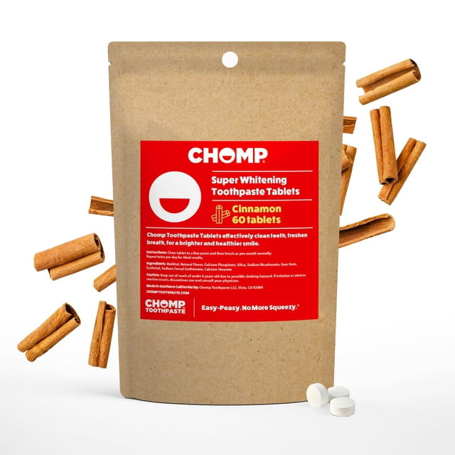 Tabletas de repuesto para pasta dental Chomp sabor canela, súper blanqueadoras