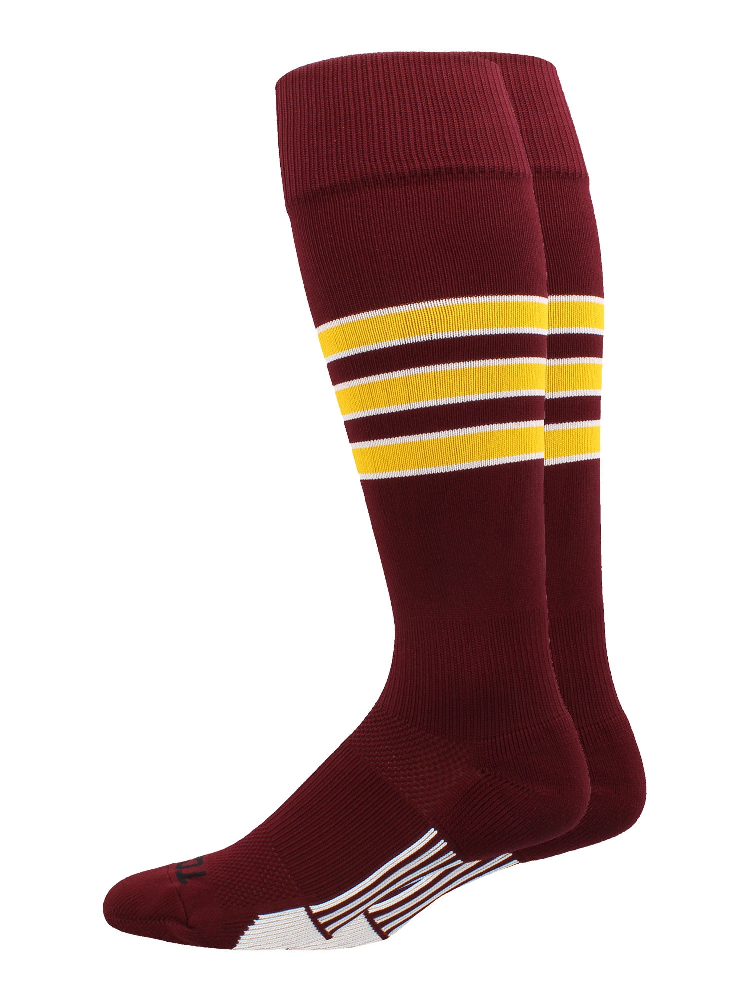 TCK - Dugout 3 Stripe Softball Socks (Maroon/Gold/White, Large ...