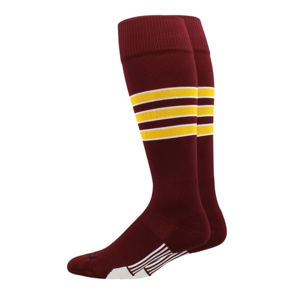 MadSportsStuff Dugout Striped Baseball Socks - Maroon/Gold/White, Large
