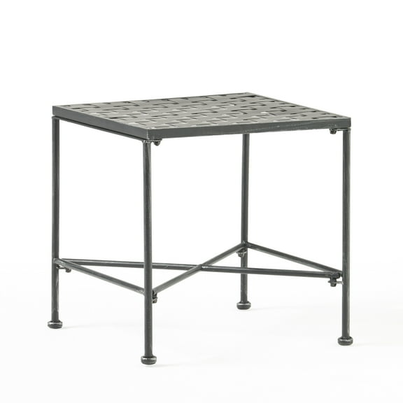 Noble House Outdoor Contemporary and Weather-Resistant Iron End Table, Black/Silver