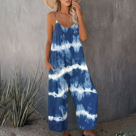 

Boho Floral Jumpsuits for Women Womens Summer Sleeveless Spaghetti Strap Wide Leg Jumpsuits Ladies One Piece Sleeveless Jumpsuits 2023