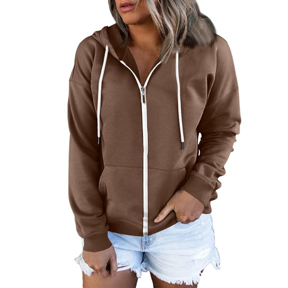 Tisuna Womens Zip Up Hoodies Casual Long Sleeve Jackets Comfort Fit Sweatshirts With Pockets Outdoor Play Fall Winter Clothes Size L