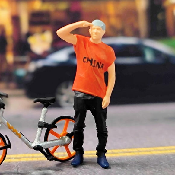 Diorama 1/64 Men Figures Painted People Model for Railway Model Layout Decor short sleeve orange