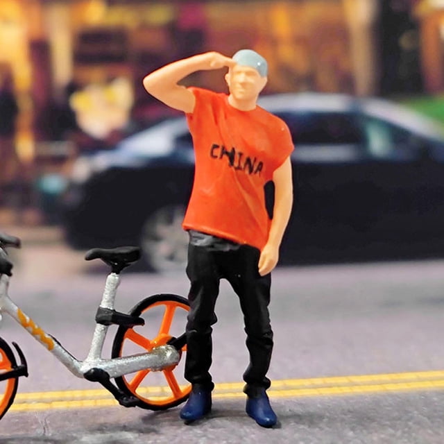 Diorama 1/64 Men Figures Painted People Model for Railway Model Layout Decor short sleeve orange