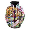 thumbnail image 1 of Sudadera con capucha con estampado 3D de grafiti artístico para hombre y niño, con cremallera y patrón abstracto colorido, informal, estilo Harajuku urbano, de manga larga, 1 of 6