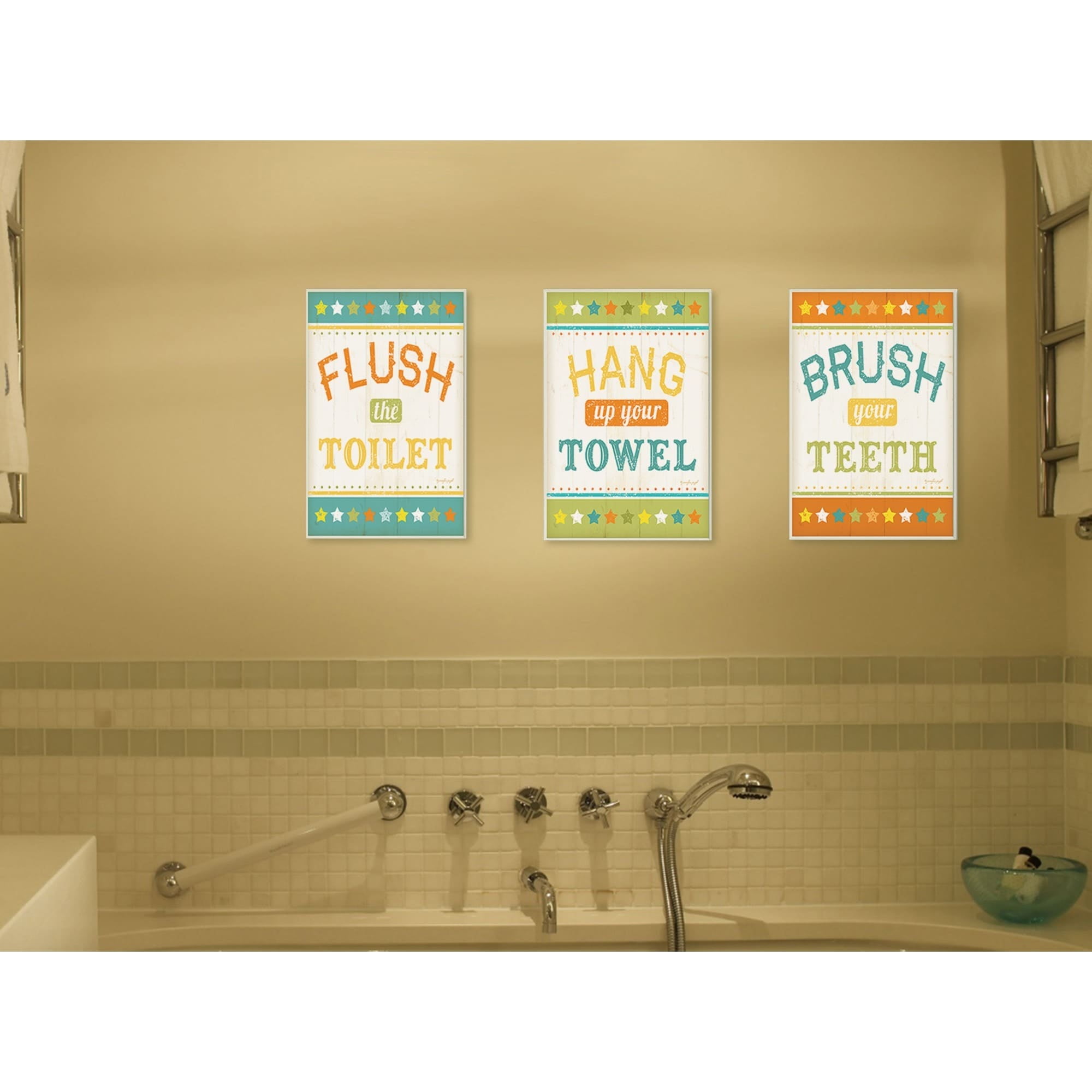 Stupell Kid's Hang, Brush and Wash Bathroom Rules Wall Plaque (Set of 3)
