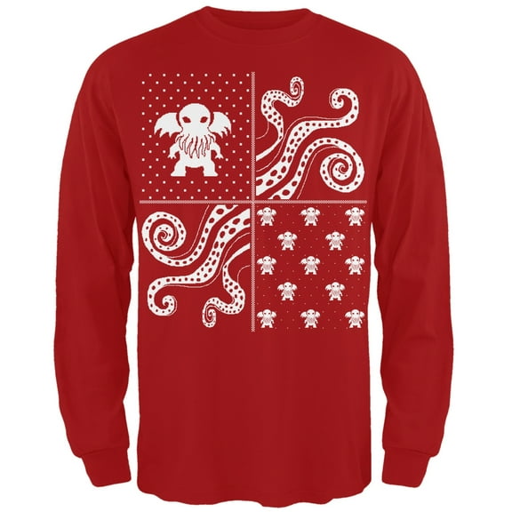 Cthulhu Lovecraft Dimensions Ugly Christmas Sweater Red Long Sleeve T-Shirt - Small