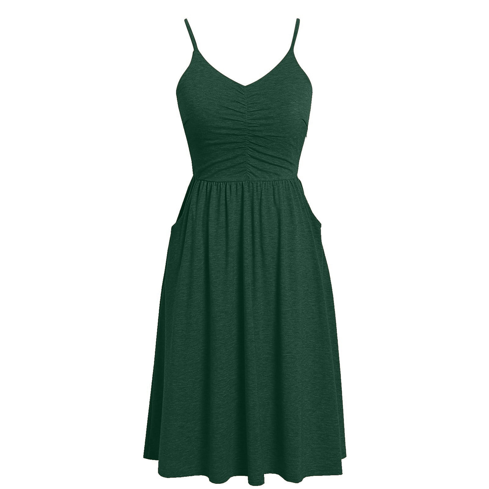 Borniu Summer Dresses for Women, Summer Savings Clearance Women's Sundress V Neck Floral Spaghetti Strap Summer Casual Swing Dress