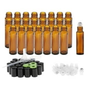 24 Pack 10ml Essential Oil Roller Bottles w/Opener Funnels for Essential Oil Amber