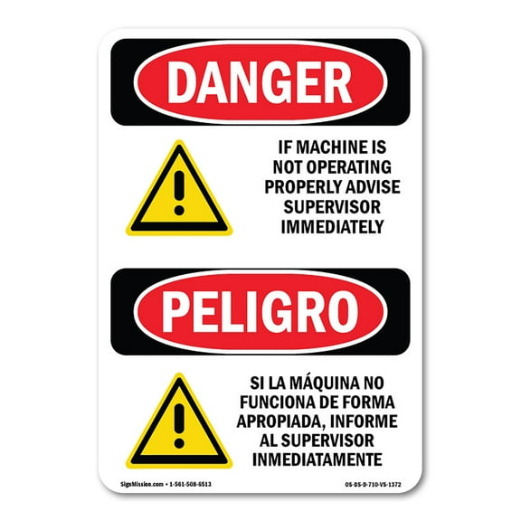 OSHA Danger Sign - Machine Not Operating Supervisor Bilingual | Decal | Protect Your Business, Construction Site, Shop Area |  Made in The USA