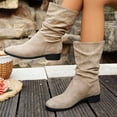 thumbnail image 5 of Viluyesy Womens Mid-Calf Slouch Boots, Pull-On Low Heels Comfortable Fall Winter Suede Boots Khaki US7, 5 of 9