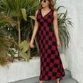 thumbnail image 3 of Black and Burgundy Red Checkerboard Sleeveless Dress Women's summer dress women's evening dresses, 3 of 6