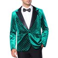 thumbnail image 1 of INSPIRE CHIC Blazers de Hombre de Terciopelo con Solapa en Pico, Argyle, de Un Botón, Brillantes, XL Verde, 1 of 4