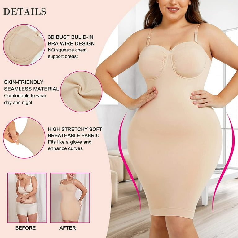 Gotoly Seamless Body Shaper for Women Smooth Under Dress Strapless Shapewear  Full Slip Tummy Control Bodysuit Cami Dresses(Beige Medium/Large) 