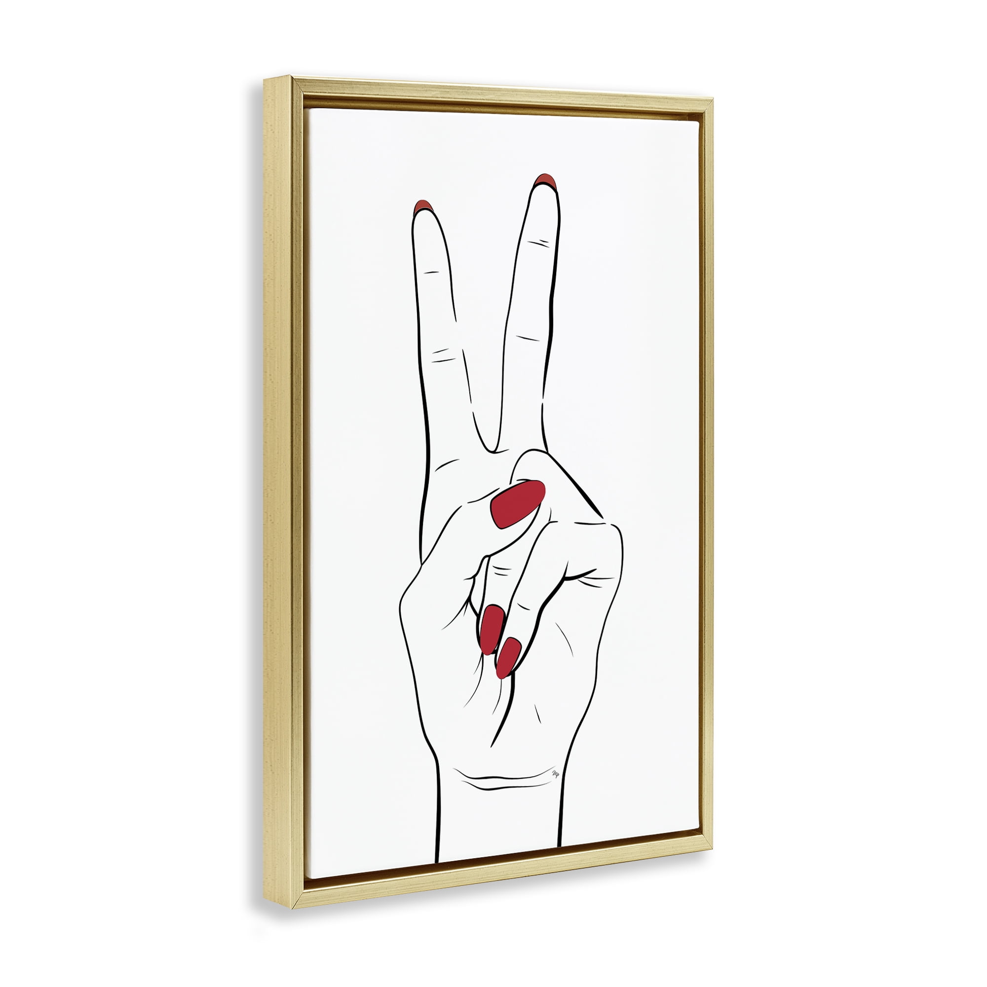 Stupell Industries Victory Peace Sign Hand Fashion Painting Gold Floater Framed Canvas Art Print Wall Art, 17 x 25