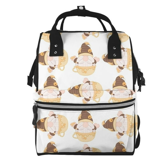 Fuzoiu Cute Bee Gnome Print Diaper Bag Backpack,Baby Essentials Travel Tote,Multi function Waterproof Diaper Bag, Travel Essentials Baby Bag - Unisex