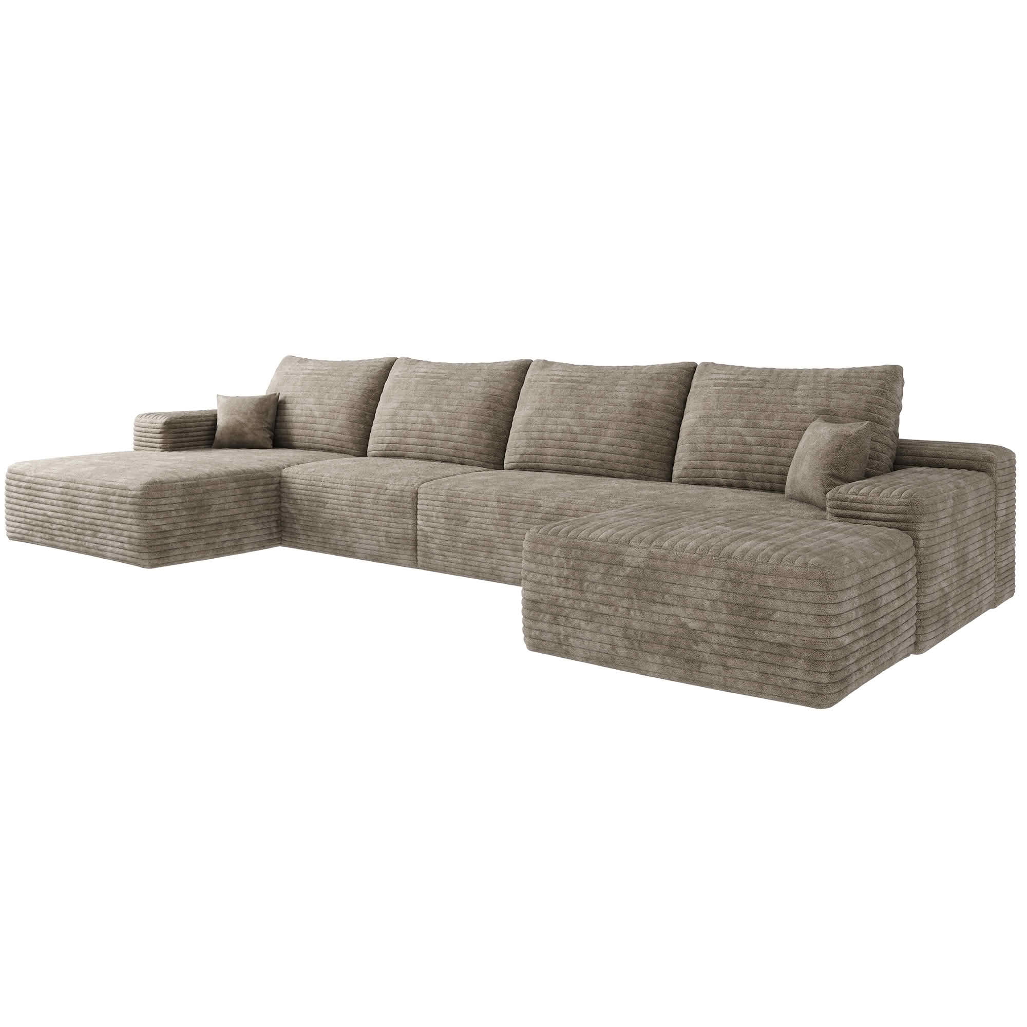 MAYEERTY 135" Cloud Sectional Sofa with Ottoman, U Shaped Deep Seat Couch, Plush Corduroy Fabric, No Assembly Required, Camel