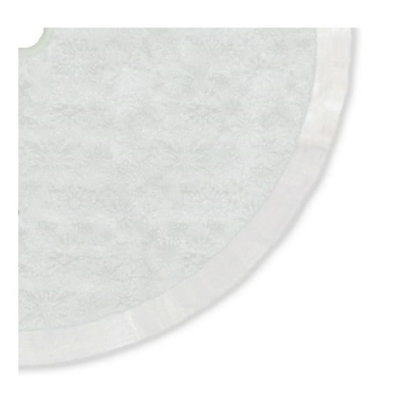 48" Iridescent Glitter Snowflake Print Christmas Tree Skirt with White Faux Fur Trim