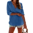 thumbnail image 5 of longantii Womens Hooded Beach Cover Up Long Sleeve V Neck Sweatshirt with Pockets Casual Lightweight Top for Summer Beach Royal Blue XL, 5 of 6
